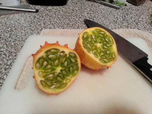 Kiwano Melon: tasted like a cross between cucumbers and tomatoes